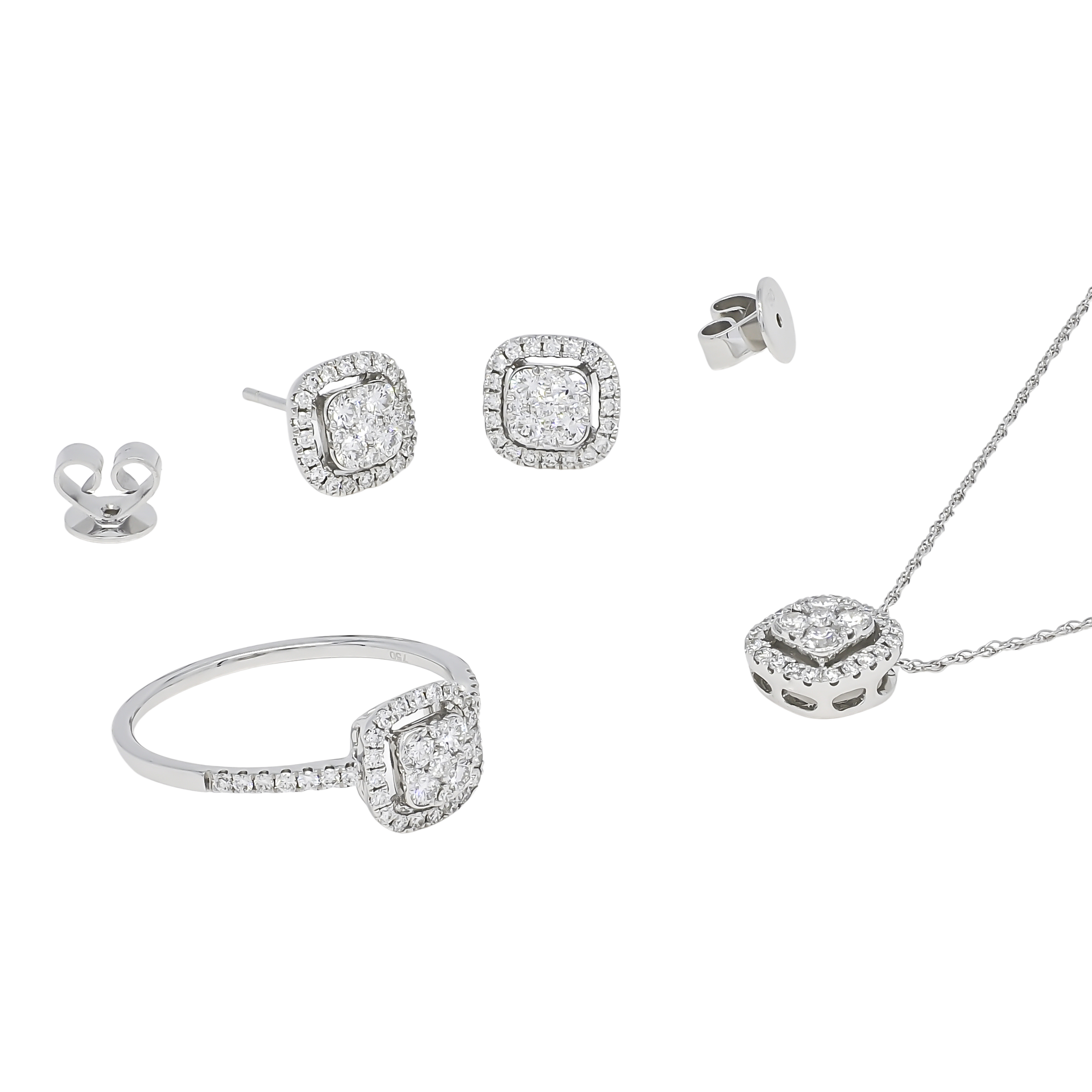 18k WHITE GOLD CLUSTER HALO JEWELRY SET
