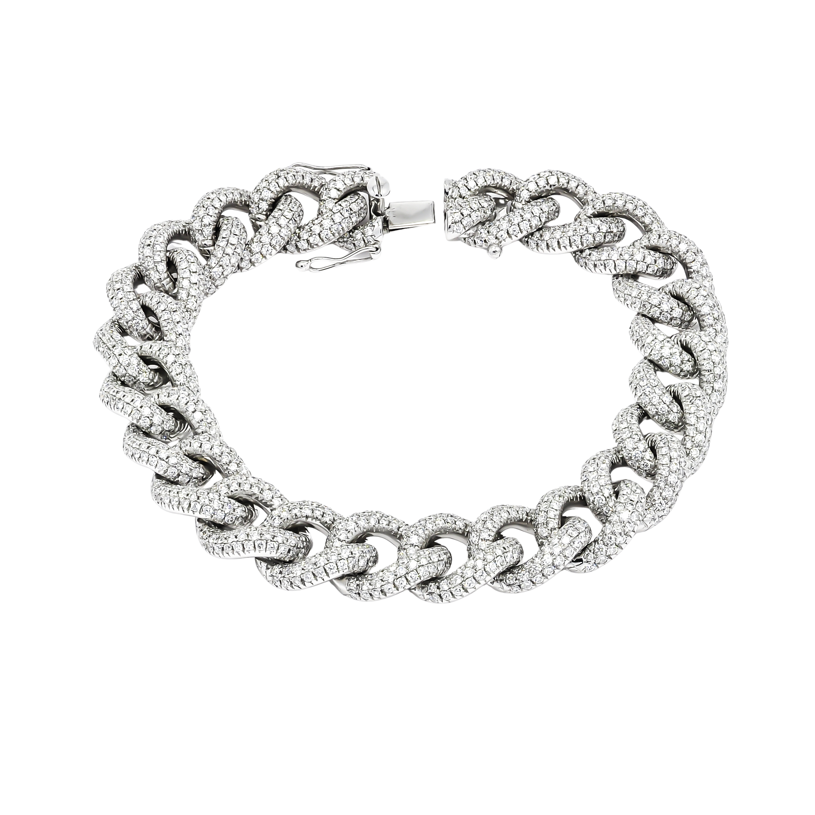 18k WHITE GOLD LUXURY PAVÉ CUBAN CHAIN BRACELET