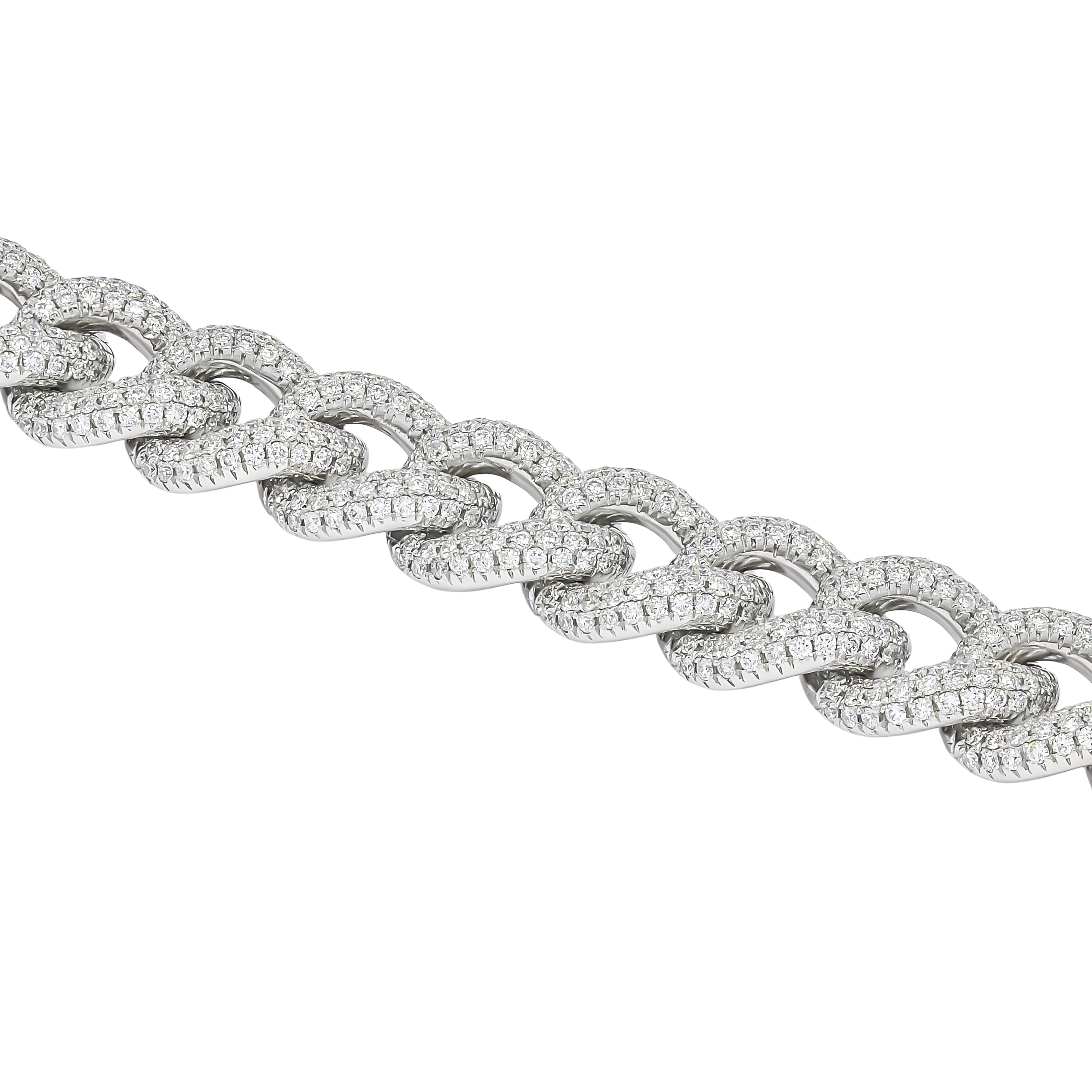 18k WHITE GOLD LUXURY PAVÉ CUBAN CHAIN BRACELET