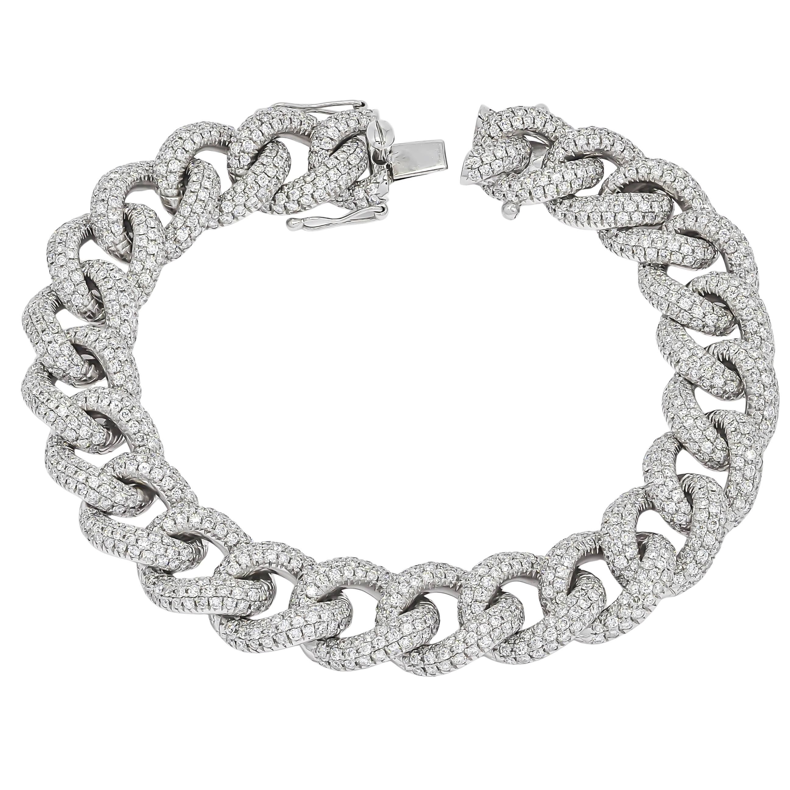 18k WHITE GOLD LUXURY PAVÉ CUBAN CHAIN BRACELET