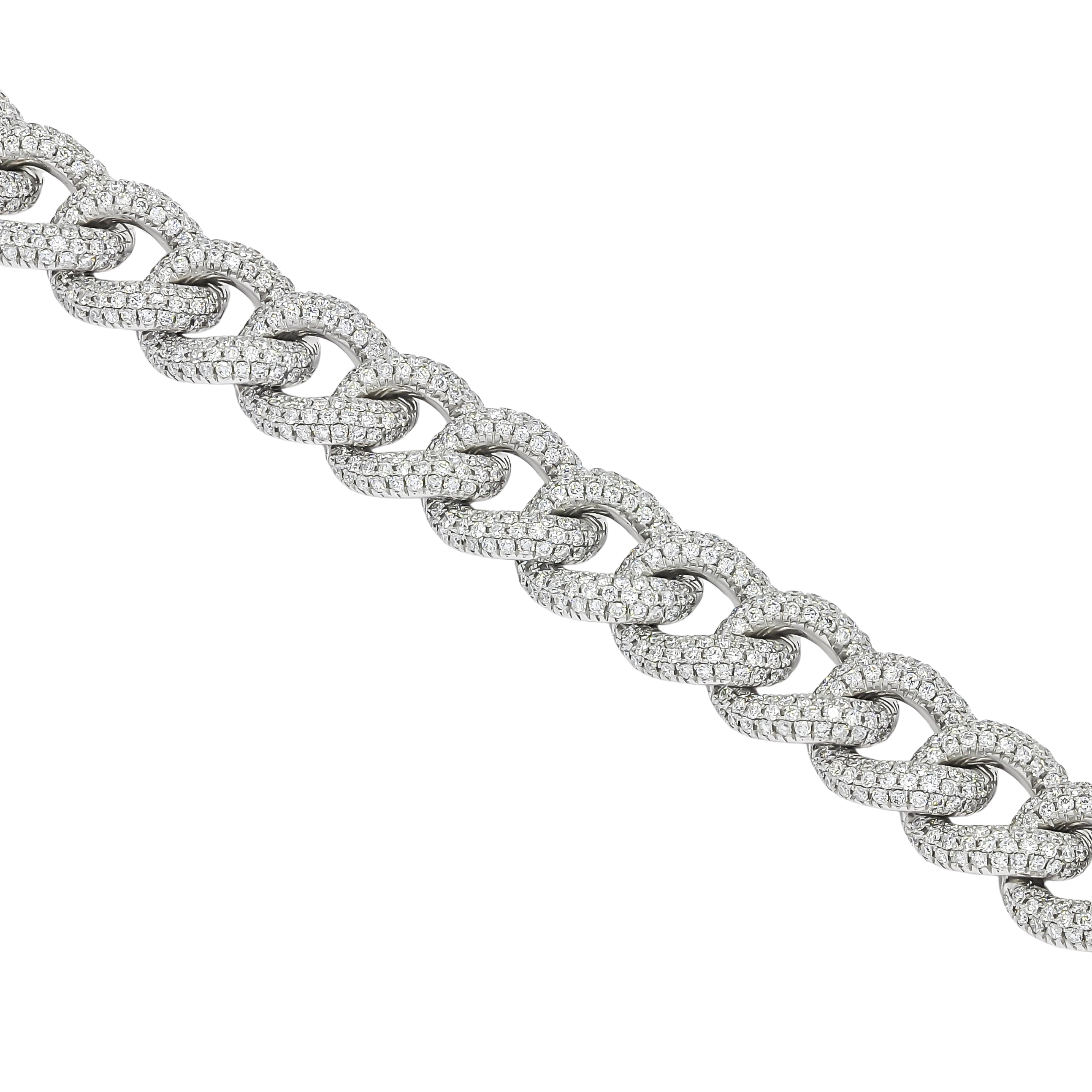 18k WHITE GOLD LUXURY PAVÉ CUBAN CHAIN BRACELET