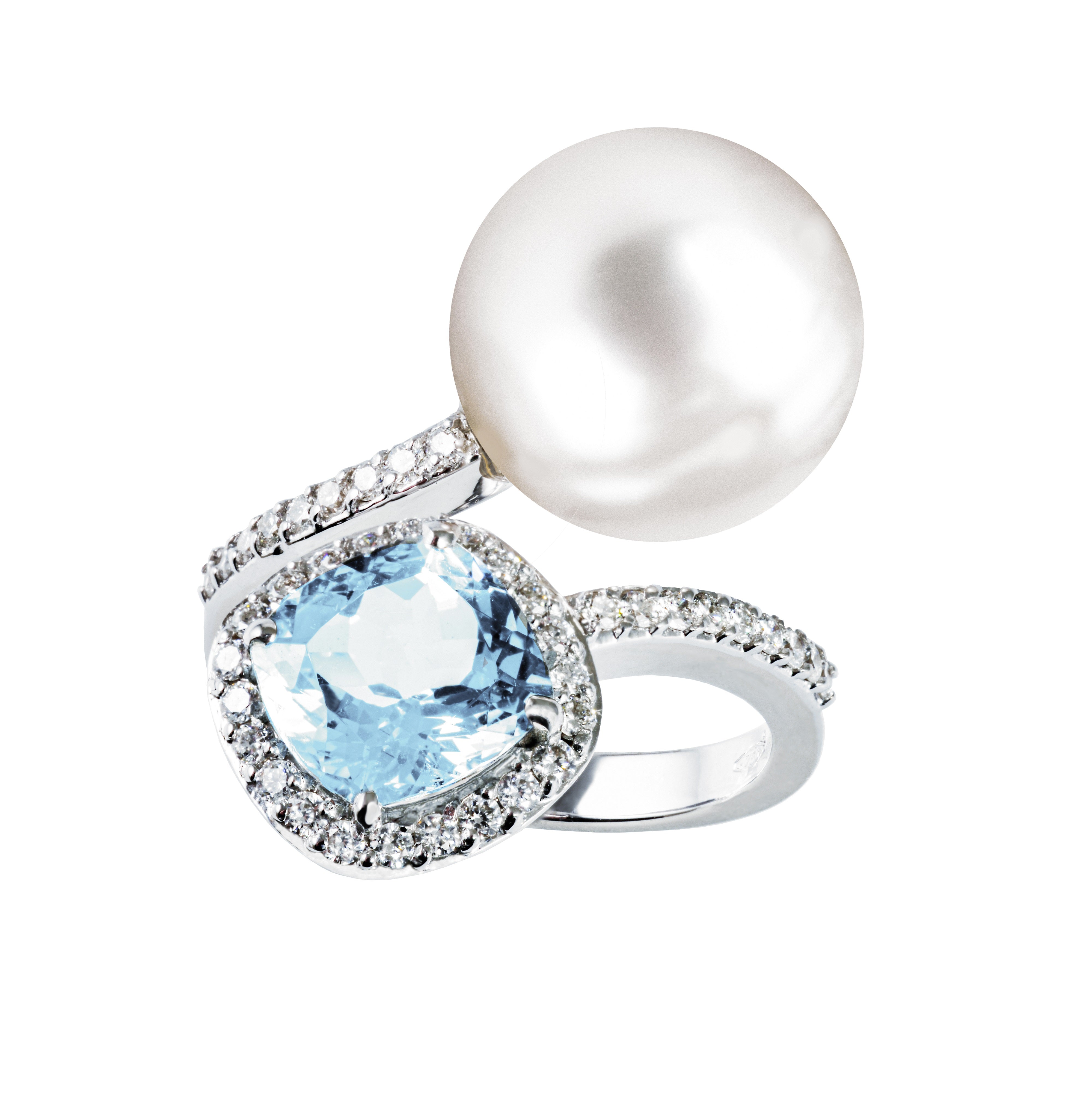 VIA DI RIPETTA COLLECTION – AQUAMARINE PEARL DIAMOND RING
